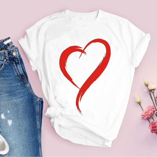 Discover Camiseta Unissexo Manga Curta Presente Desenho de Coração Simples
