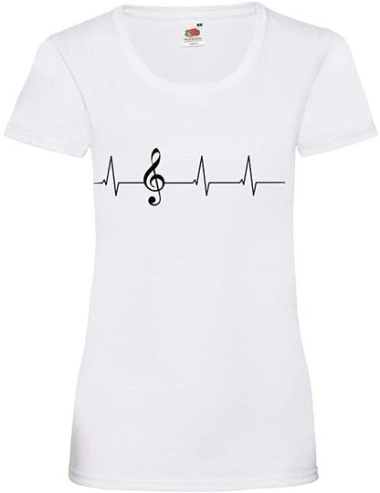 Discover Camiseta de Mulher Manga Curta Batimentos de Coração E Nota Música