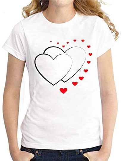 Discover Camiseta de Mulher Manga Curta Presente Duas Formas de Coração