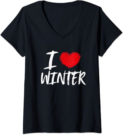 Discover T-shirt de Mulher com Decote Em V I Love Winter