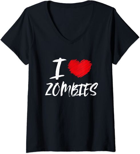 Discover Camiseta Feminina com Decote Em V I Love Zombies