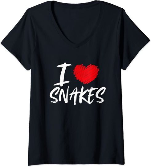 Discover T-shirt de Mulher com Decote Em V I Love Snakes