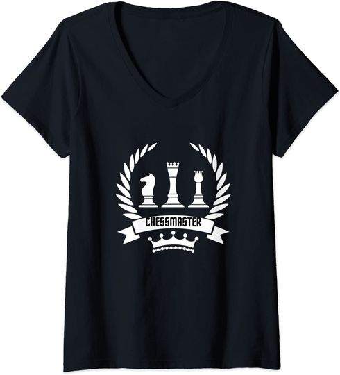 Discover T-shirt para Mulher Chessmaster Jogador de Xadrez Decote em V