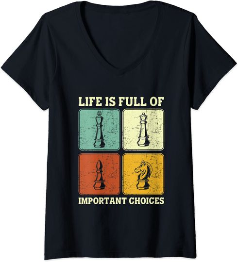 Discover T-shirt para Mulher Xadrez Life is Full of Important Choices Decote em V