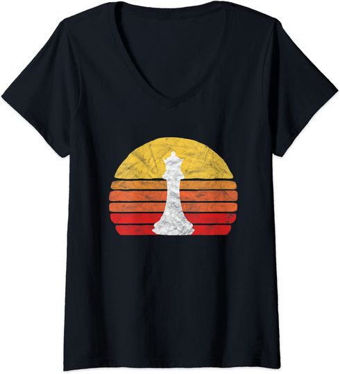 Discover T-shirt para Mulher Vintage Retro Sunset com Xadrez Decote em V