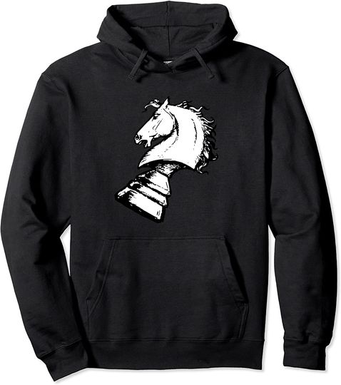 Discover Sweatshirt com Capuz Unissexo Xadrez Figura de Cavaleiro Branco