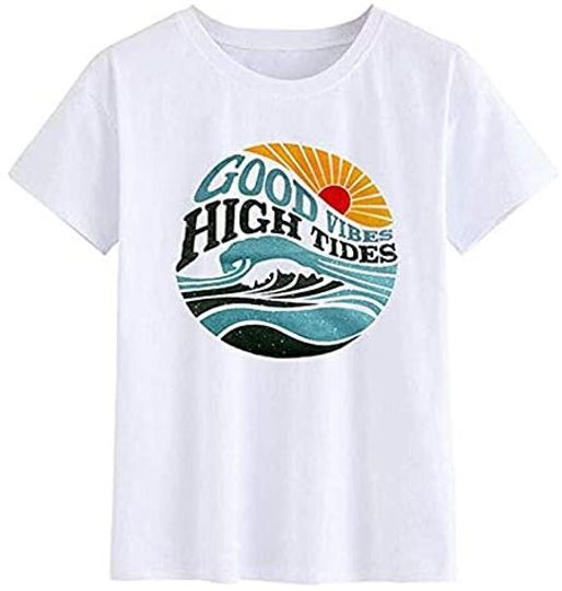 Discover Camiseta Unissexo Manga Curta Distintivo de Paisagem Marítima