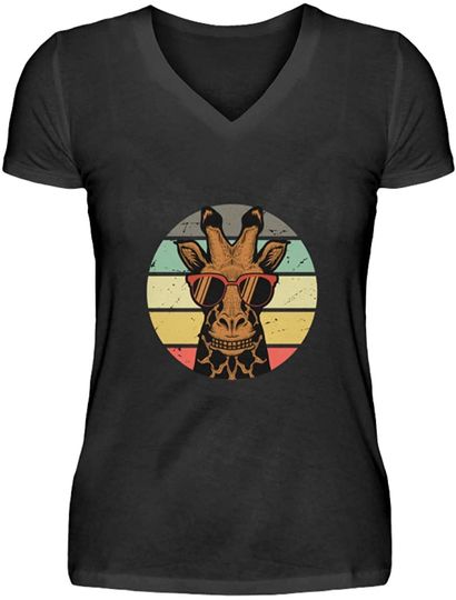 Discover Camiseta Unissexo com Decote Em V Vintage Girafa com Óculos de Sol