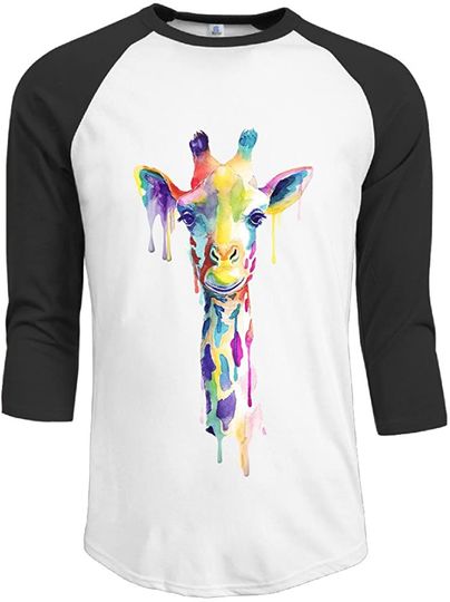 Camiseta Manga 3/4 Raglan Girafa Colorida Aquarela