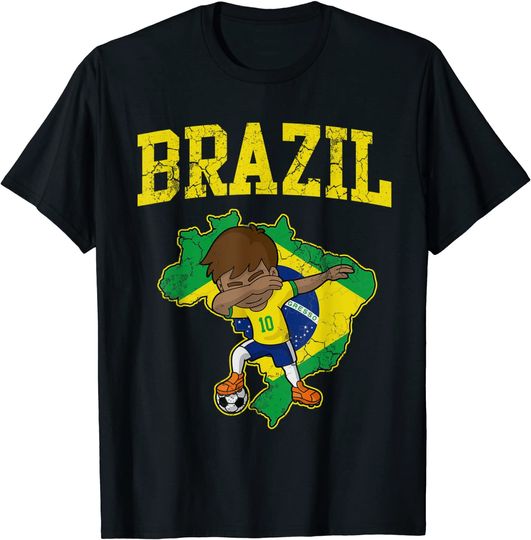 Discover Brazil Soccer Boy Brazilian Football Dabbing Kid T-Shirt