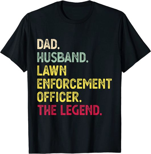 Discover T-Shirt Unissexo Manga Curta Vintage Dad Husband Lawn Enforcement Officer The Legend