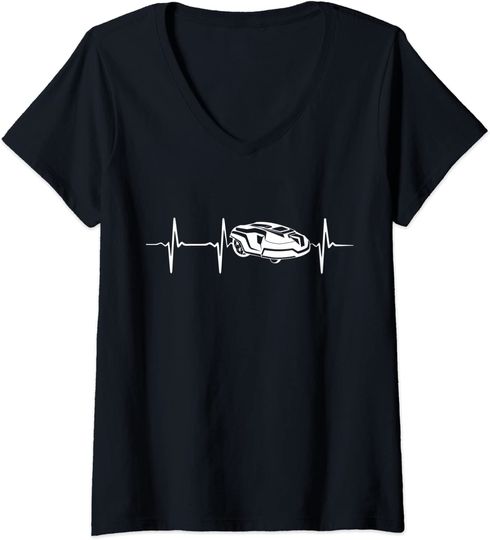 Discover T-shirt de Mulher com Decote Em V Cortador de Grama Batimentos do Coração