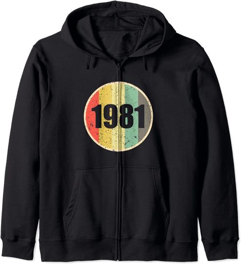 Discover Distintivo Retrô 1981 | Hoodie Sweater com Capuz e Fecho-Éclair para Homem e Mulher