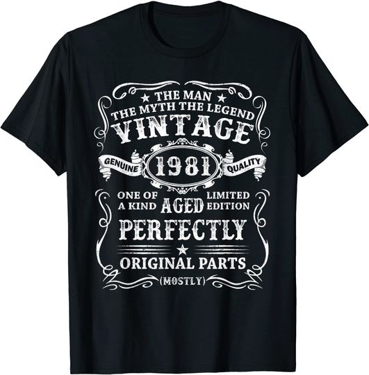 Distintivo Clássico 1981 Presente Ideal | T-Shirt Camiseta Manga Curta para Homem e Mulher