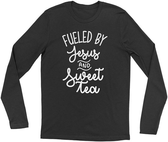 Discover Camisola T-Shirt de Mangas Compridas para Homem e Mulher Amor Fé Abastecido por Jesus e Chá Doce