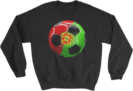 Suéter Sweatshirt para Homem e Mulher Bola Estampada com Bandeira Portuguesa Presente Ideal para Os Amantes de Futebol