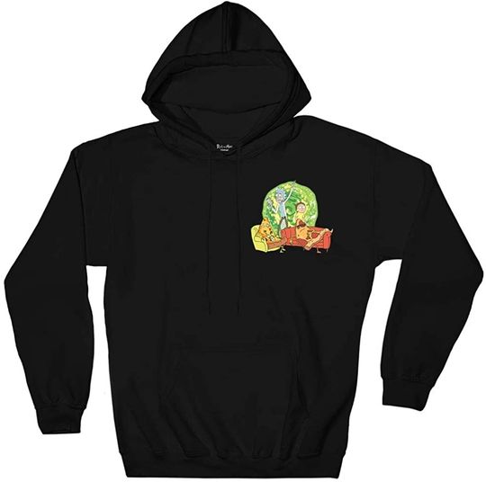 Hoodie com Capuz para Homem e Mulher Rick e Morty | Sweater Estampada Rick e Morty Pizza Sofá No Peito