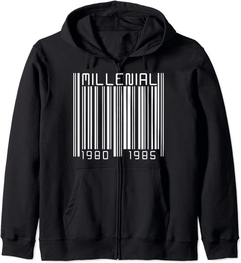 Código de Barras Millenial UPC 1980 1985 | Hoodie Sweater com Capuz e Fecho-Éclair para Homem e Mulher