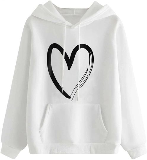 Discover Hoodie Sweater com Capuz para Homem e Mulher Desenho de Coração Preto e Branco