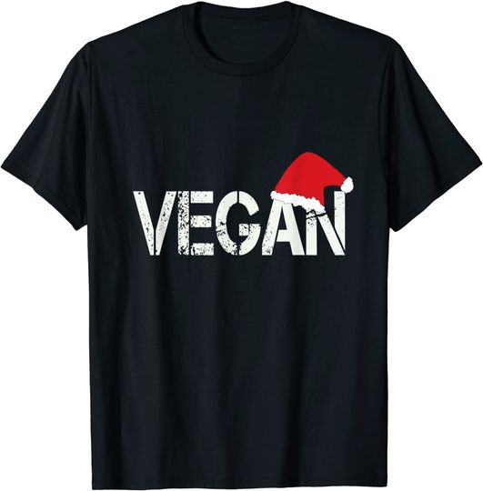 Discover T-shirt para Homem e Mulher Vegano Vegetariano Chapéu de Santa Vegan