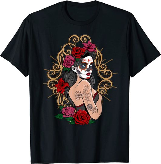 Discover Catrina Dia dos Mortos | T-Shirt Camiseta Manga Curta para Homem e Mulher