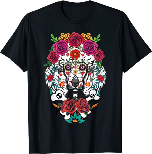 Dia dos Mortos Açúcar Cão | T-Shirt Camiseta Manga Curta para Homem e Mulher