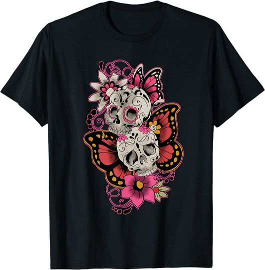 Discover Dia dos Mortos Crânio de Borboleta | T Shirt Camiseta Manga Curta para Homem e Mulher