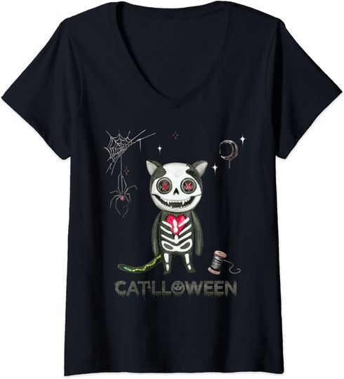 Discover T-shirt Camiseta de Mulher com Decote Em V Catlloween