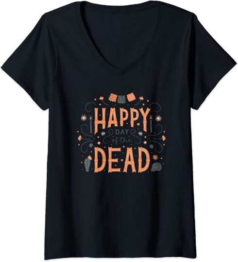 Discover T-shirt Camiseta de Mulher com Decote Em V Happy Dead