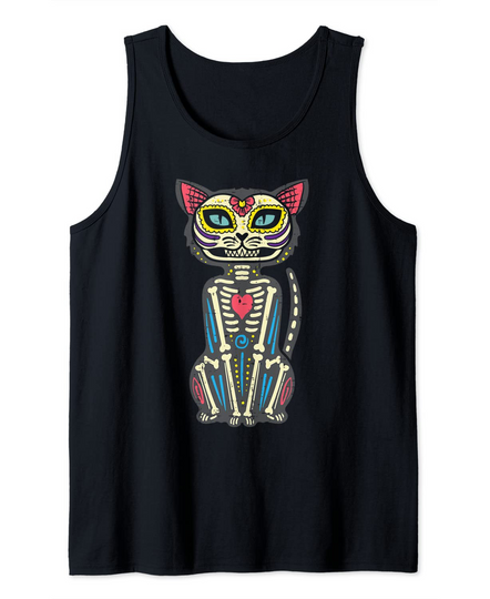 Discover T shirt Camisola sem Mangas para Homem e Mulher Gato Dia dos Fiéis Defuntos Dia dos Mortos México