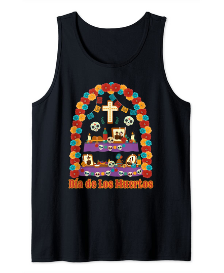 Discover Altar do Dia dos Mortos com Crânios de Açúcar e Comida | T shirt Camisola sem Mangas para Homem e Mulher