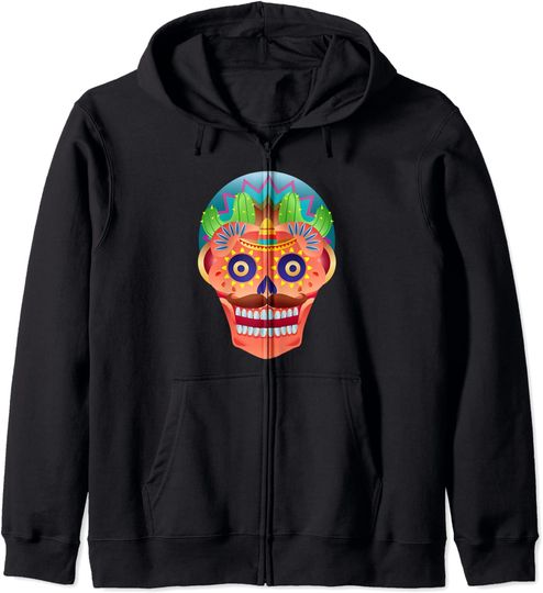 Discover Crânio de Açúcar Halloween Mexicano Dia de los Muertos | Hoodie Sweater Unissexo com Capuz e Fecho-Éclair