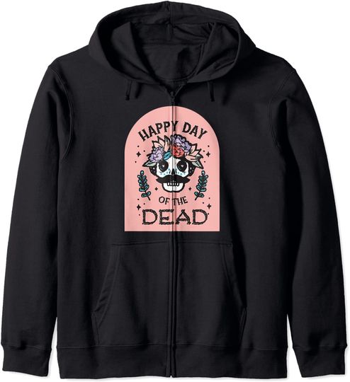 Discover Hoodie Sweater Unissexo com Capuz e Fecho-Éclair Crânio de Açúcar Happy Day of The Death