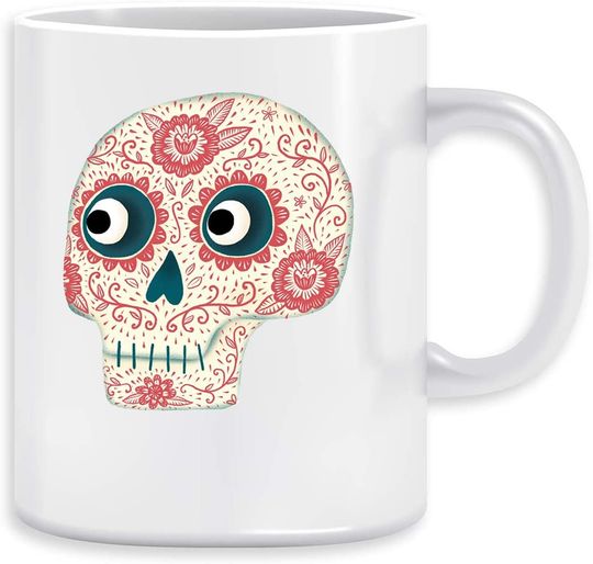 Caneca Mug de Cerâmica Clássica Crânio de Açúcar México Dia dos Mortos