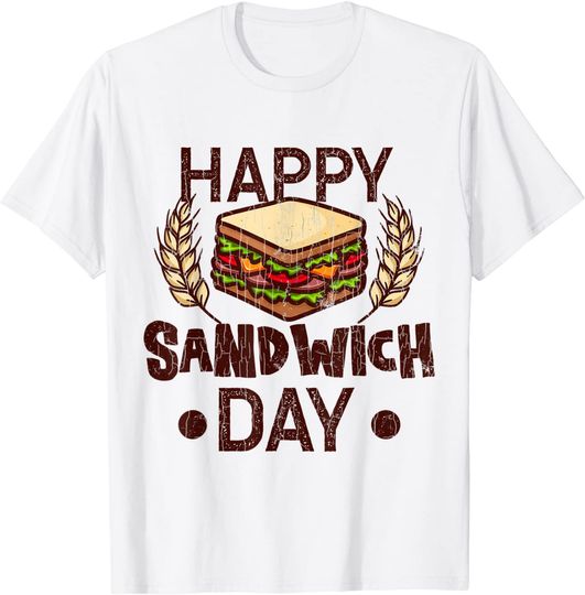Discover Happy Sandwich Day Divertido Camiseta T-shirt Branco S-3XL