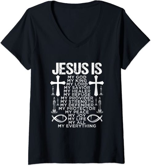 Discover T-shirt Camiseta de Mulher com Decote Em V Jesus É Meu Tudo Dia de Todos Os Santos
