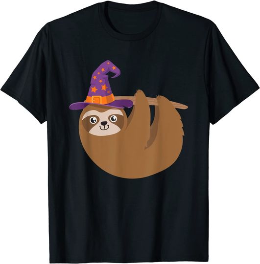 Discover T-shirt Camisete Unissexo Manga Curta Preguiça de Balanço de Árvore Presente para O Dia das Bruxas Halloween