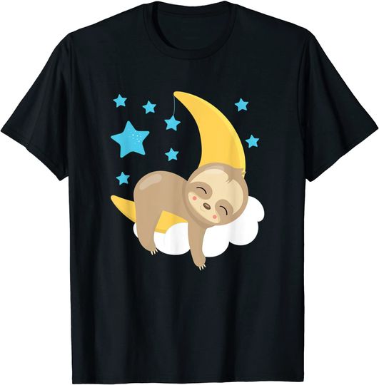 Discover T-shirt Camiseta Unissexo Manga Curta Preguiça Lua e Estrelas