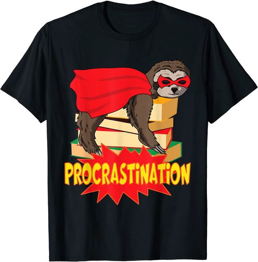 Discover Procrastinação Preguiça e Livro | T-shirt Camisete Unissexo Manga Curta