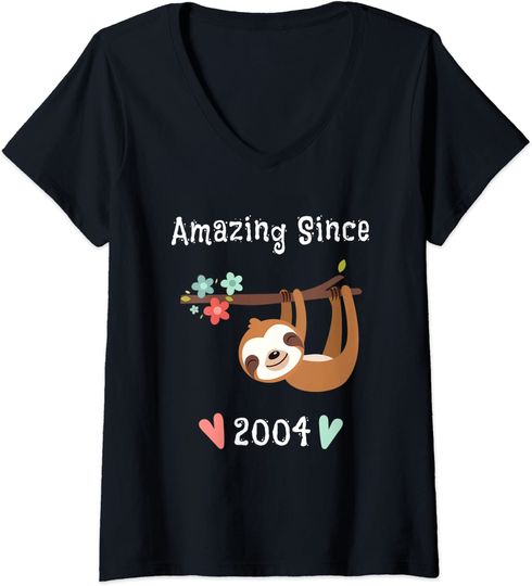 Discover T-shirt Camiseta de Mulher com Decote Em V Presente de Aniversário Amazing Since 2004