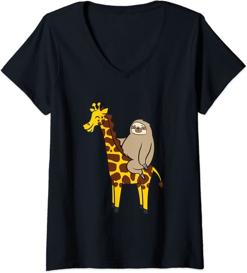 Preguiça e Girafa | Camiseta de Mulher com Decote em V para o Halloween Dia das Bruxas