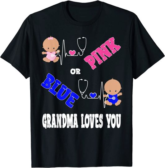Discover Camiseta com Rosa ou Azul Grandma Loves You Revelação de Gênero de Gravidez