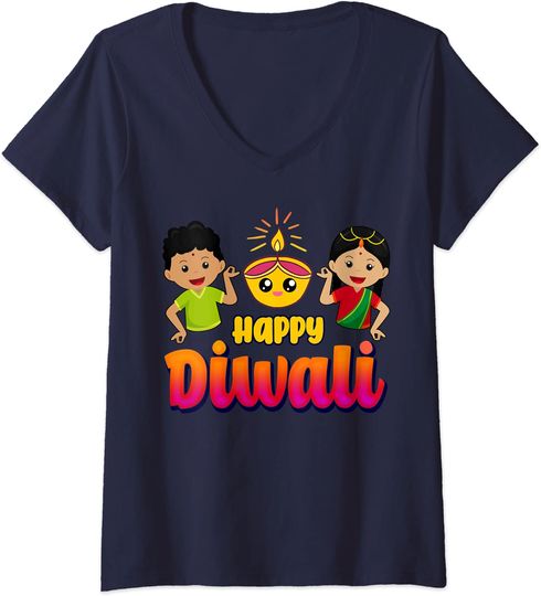 Discover Feliz Diwali Hindu Festival de Luz Índia Novembro | T-shirt Camiseta com Decote Em V para Mulher