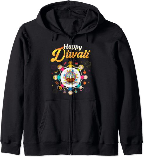 Discover Hoodie Sweatshirt com Capuz e Fecho-Éclair Happy Diwali Festival de Luz Indiano