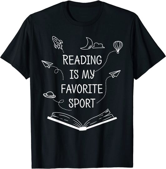 T-Shirt Camisete Manga Curta para Homem e Mulher Reading Is My Favorite Sport