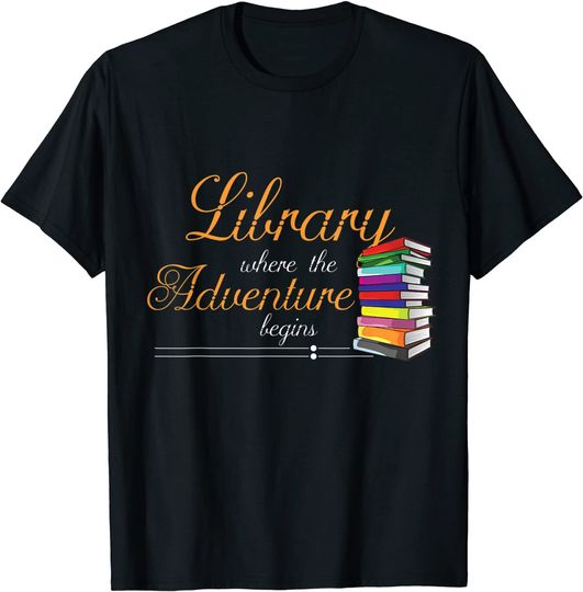 Discover T-Shirt Camisete Manga Curta para Homem e Mulher Biblioteca Onde A Aventura Começa