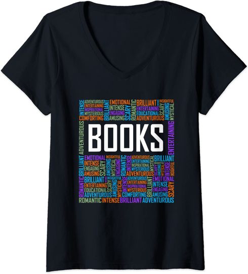 Discover T-shirt Camiseta de Mulher com Decote Em V Livros Biblioteca Palavras para Descrever A Biblioteca Bem Organizada