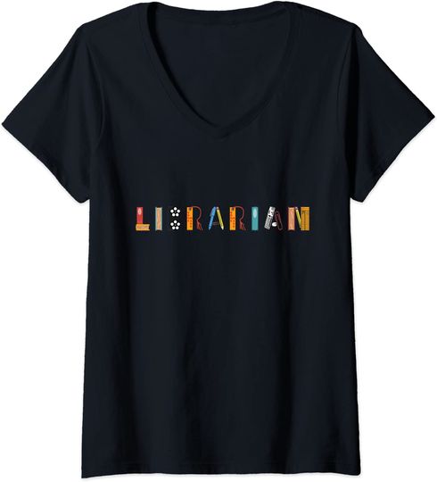 Discover T-shirt Camisete de Mulher com Decote Em V Biblioteca Presente Ideal para Amantes de Livros