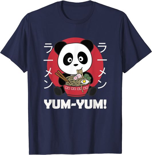 Discover T shirt Camisete Manga Curta para Homem e Mulher Panda e Massas Ramen Japônes