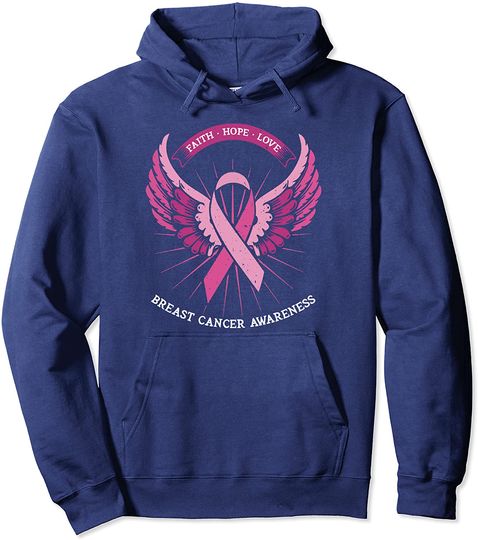 Discover Hoodie Sweater com Capuz para Homem e Mulher Conscientização de Cancro de Mama Fé Esperança Amor